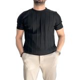 Erkek Bisiklet Yaka Desenli Tişört Siyah Edw260