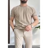 Erkek Bisiklet Yaka Desenli Tişört Vizon Edw260 - XL