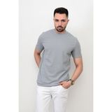 Erkek Bisiklet Yaka Etek Ucu Marka Detaylı Petek T-Shirt - Açık Gri