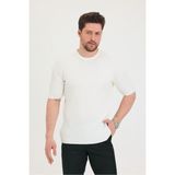 Erkek Bisiklet Yaka Fitilli Kısa Kollu Ince Triko T-Shirt - Beyaz - M