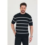 Erkek Bisiklet Yaka Kalın Çizgi Detaylı Kısa Kollu Ince Triko T-Shirt - Siyah - M