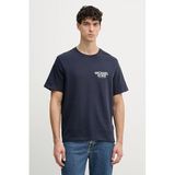 Erkek Bisiklet Yaka Kısa Kol Sırt Bölgesi Büyük Logo Pamuklu Lacivert T-Shirt CR652YHFV4-MIDNIGHT