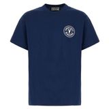 Erkek Bisiklet Yaka Kısa Kol Versace Yazı ve Desenli Lacivert T-Shirt 78GAHE07CJ00E-283