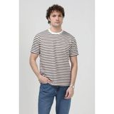 Erkek Bisiklet Yaka Modal Kumaş Çizgili T-Shirt Kahverengi - 26Y 1005 - 2XL
