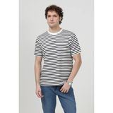 Erkek Bisiklet Yaka Modal Kumaş Çizgili T-Shirt Lacivert - 26Y 1005