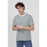 Erkek Bisiklet Yaka Modal Kumaş Çizgili T-Shirt Yeşil - 26Y 1005