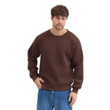 Erkek Bisiklet Yaka Oversize Sweatshirt Pamuklu Basic 3 İplik Şardonlu (Kahverengi, 2XL)