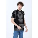 Erkek Bisiklet yaka Pamuklu Çizgili t-Shirt Siyah - 26Y 4039 - 2XL