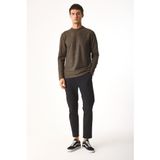 Erkek Bisiklet Yaka Regular Fit Dokulu Sweatshirt - Kahverengi KAHVERENGİ