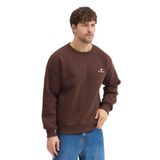 Erkek Bisiklet Yaka Şardonlu Sweatshirt Oversize 3 İplik Pamuklu Nakışlı (Kahverengi, M)