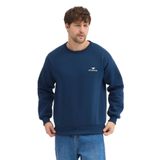 Erkek Bisiklet Yaka Şardonlu Sweatshirt Oversize 3 İplik Pamuklu Nakışlı (Lacivert, M)