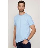 Erkek Bisiklet Yaka Slim Fit Pamuk Pike Mavi Tişört