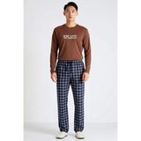 Erkek Bisiklet Yaka Standart Kol Uzun Kollu Sweatshirt Boru Paça Pantolon Ekose Desenli Örme Pijama