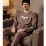 Erkek Bisiklet Yaka Uzun Kollu Baskılı Pijama Takımı Fonksiyonel Dayanıklı Kaliteli Modern