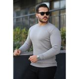 Erkek Bisiklet Yaka Uzun Kollu Gri Triko Kazak - 2XL