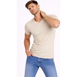 Erkek Body T-Shirt V Yaka Slim Fit Likralı Kısa Kol Tişört - Taş