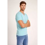 Erkek Body T-Shirt V Yaka Slim Fit Likralı Kısa Kol Tişört - Turkuvaz - Turkuaz