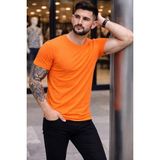 Erkek Body Tişört Bisiklet Yaka Slim Fit Likralı T-Shirt - Turuncu