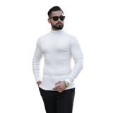 Erkek Boğazlı Slim Fit Kazak (Beyaz)