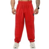 Erkek Bol Kesim Cepli Eşofman Altı, Bol Spor Pantolonları Dört Mevsim Egzersiz Eşofman Altı, Kırmızı, XL