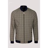 Erkek Bomber Ceket Camel Keten Karışım Slim Fit Ekose Kare Desenli Ribana İnce Astar Ceket NCS JEANS 4984 - XL