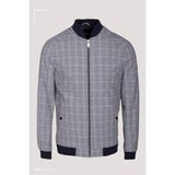 Erkek Bomber Ceket Taş Keten Karışım Slim Fit Ekose Kare Desenli Ribana İnce Astar Ceket NCS JEANS 4984 - 2XL
