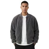 Erkek Bomber Mont Peluş İçi Astarlı Oversize Geniş Kalıp Sherpa Kuzu Kumaş Spor Mont