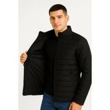 Erkek Bomber Mont Su Itici Kapitone Astarlı Fermuarlı Cepli Ceket - Siyah - 2XL