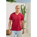 Erkek Bordo %100 Pamuk V Yaka T-Shirt - L
