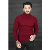 Erkek Bordo Balıkçı Yaka Çizgili Slim Fit Örme Kazak 2100015