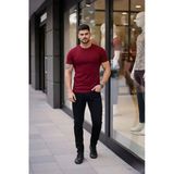 Erkek Bordo Bisiklet Yaka Slim Fit Dar Kesim Likralı Günlük Basic Body Tişört
