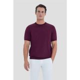 Erkek Bordo Dar Kesim Slim Fit Viskon Triko Bisiklet Yaka Tişört
