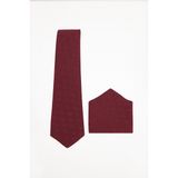 Erkek Bordo Geometrik Desenli Kravat ve Cep Mendili Takımı