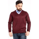 Erkek Bordo Ince Yün Triko V Yaka Triko Kazak - L