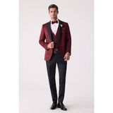Erkek Bordo Kırlangıç Yaka Yelekli Slim Fit Desenli Damatlık - 48 / 6 - 6 Drop
