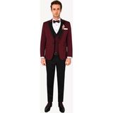 Erkek Bordo Kırlangıç Yaka Yelekli Slim Fit Desenli Damatlık - 58 / 6 - 6 Drop