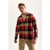Erkek Bordo Regular Fit Polo Yaka Kareli Oduncu Flanel Uzun Kollu Gömlek