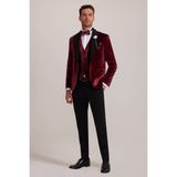 Erkek Bordo Şal Yaka Yelekli Slim Fit Damatlık - 52 / 6 - 6 Drop