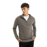 Erkek Bordo Standart Fit Normal Kesim Bato Yaka Fermuarlı Basic Düz Triko Kazak D.GREY D.GREY