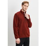 ERKEK BORDO Standart Fit Normal Kesim Fermuarlı Bato Yaka Isı Koruyan Polar Sweatshirt