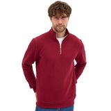 Erkek Bordo Standart Fit Normal Kesim Pamuklu Yarım Fermuarlı Dik Yaka Pamuklu Sweatshirt 4XL