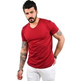 Erkek Bordo V Yaka Likralı Dar Kesim Basic Düz Tişört 1801165