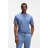 Erkek Boss Baskı Desen Kısa Kol Bisiklet Yaka Normal Kesim Mavi T-Shirt 50559363-459 - 3XL
