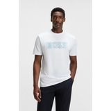 Erkek Boss Yazı Detay Bisiklet Yaka Kısa Kol Pamuklu Beyaz T-Shirt 50543916-100 - XL