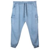 Erkek Büyük Beden 100-156 Kilo Arası İçin Uygun Kargo Cepli Jogger Kot Pantolon (AÇIK MAVİ, 4XL)