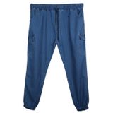 Erkek Büyük Beden 100-156 Kilo Arası İçin Uygun Kargo Cepli Jogger Kot Pantolon (MAVİ, XL)