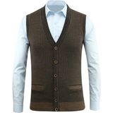 Erkek Büyük Beden Düğmeli Yelek Cepli Desenli Çelik Örgü Klasik Kalıp 5208LB - 3XL - Vizon