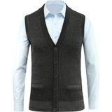 Erkek Büyük Beden Düğmeli Yelek Cepli Desenli Çelik Örgü Klasik Kalıp 5208LB - 4XL - Antrasit