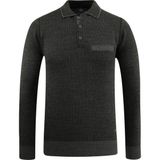 Erkek Büyük Beden Polo Yaka Kazak Cepli Desenli Çelik Örgü Klasik Kalıp - 5208FB - Antrasit - 5XL
