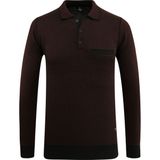 Erkek Büyük Beden Polo Yaka Kazak Cepli Desenli Çelik Örgü Klasik Kalıp - 5208FB - Bordo - 5XL